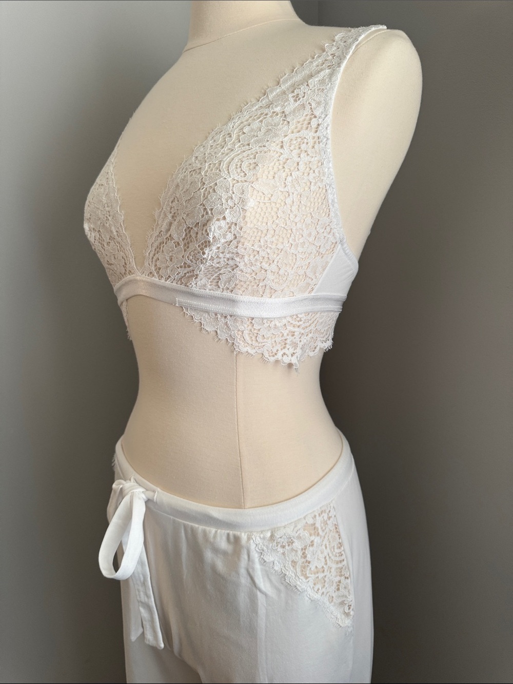 Cosabella NWT White Lace Bralette Pajama Pant Set - White, Size M